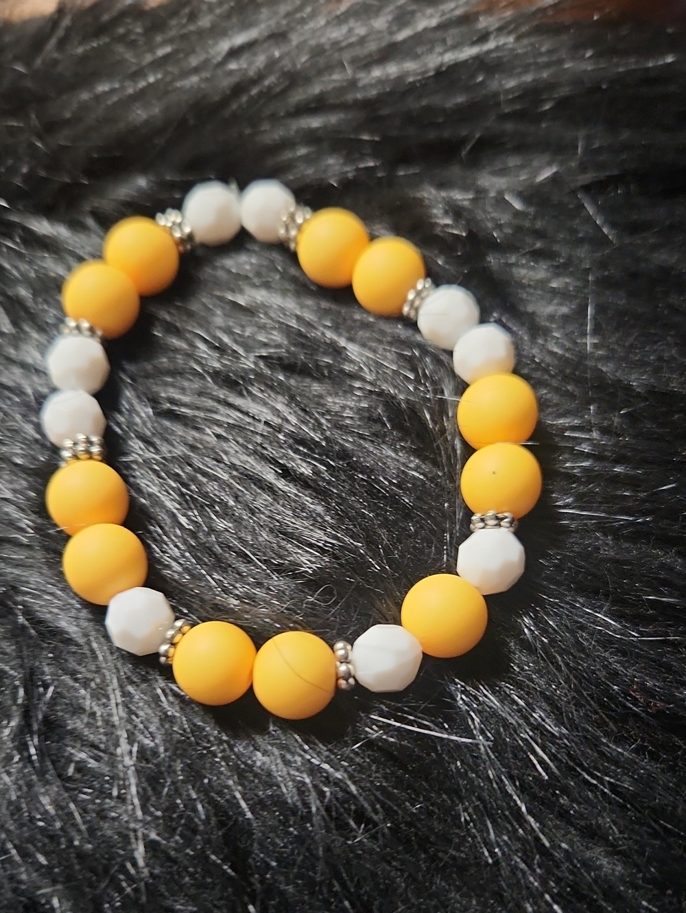 Yellow and White Beaded Stretch Bracelet - Women's Jewelry
